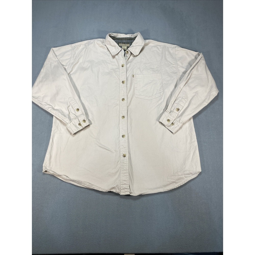 Vintage Mountain Lake Women's XL Long Sleeve Button Down Shirt Beige Outdoor